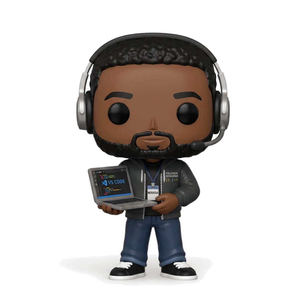 Moussa, développeur full-stack de Oya, figurine 3D